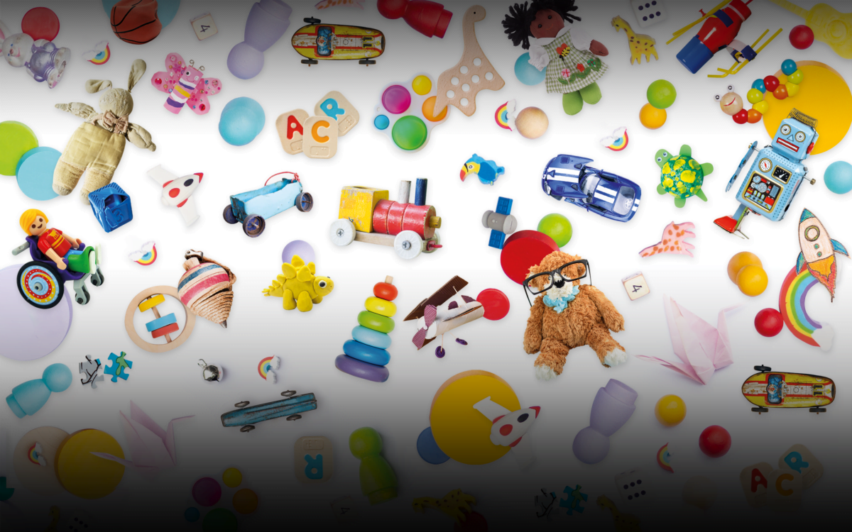 Photo-collage about different toys.