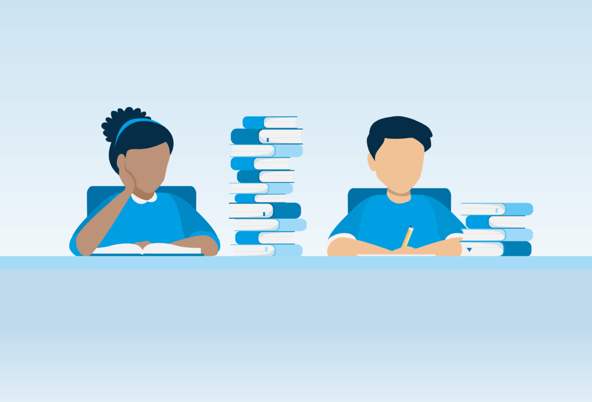 Vector illustration about a girl and a boy read books.